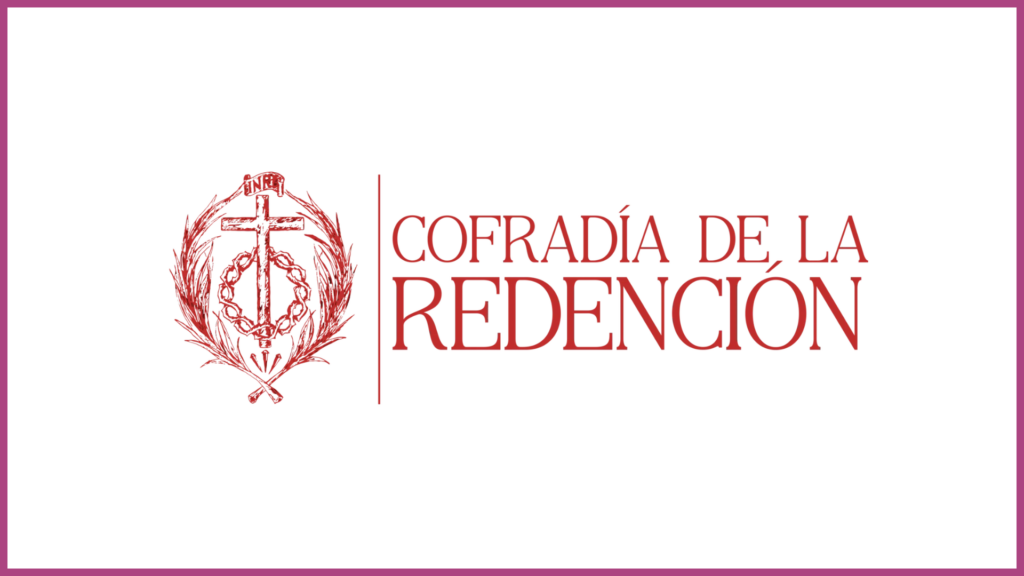 Emblema oficial de la Cofradía de la Redención en tonos rojizos sobre fondo blanco