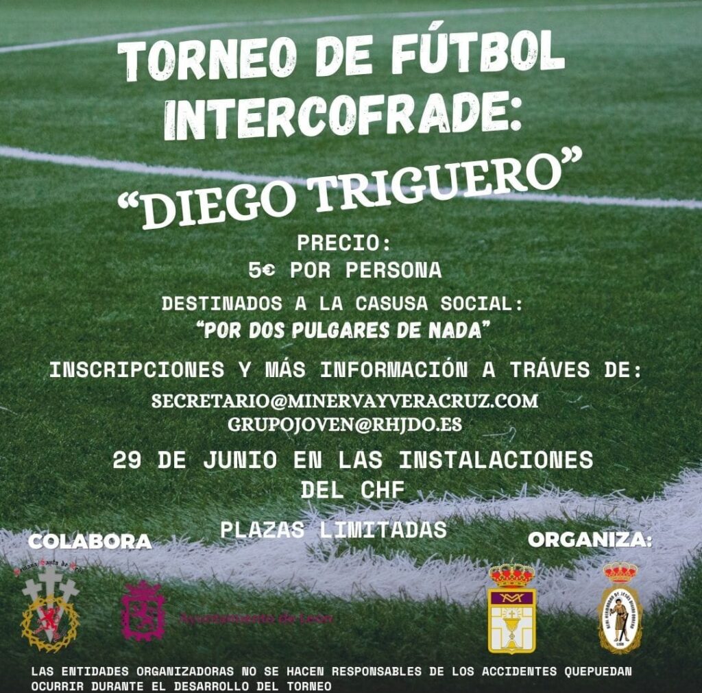 Cartel informativo del Torneo de Fútbol Intercofrade Diego Triguero sobre un fondo de césped