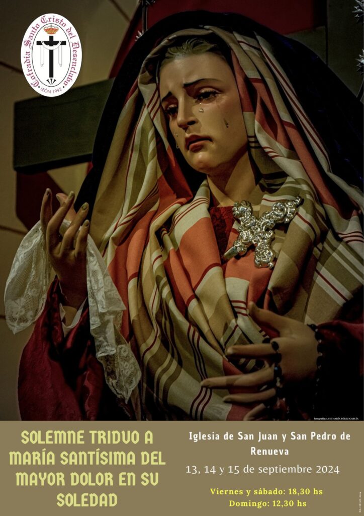 Cartel del Solemne Triduo a María Santísima del Mayor Dolor en su Soledad con la imagen titular