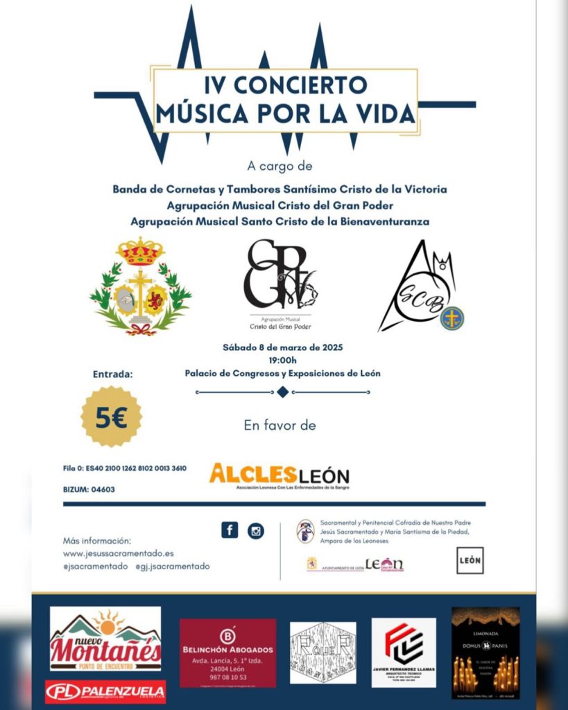 Cartel informativo del IV concierto benéfico Música por la Vida en el Palacio de Congresos de León.