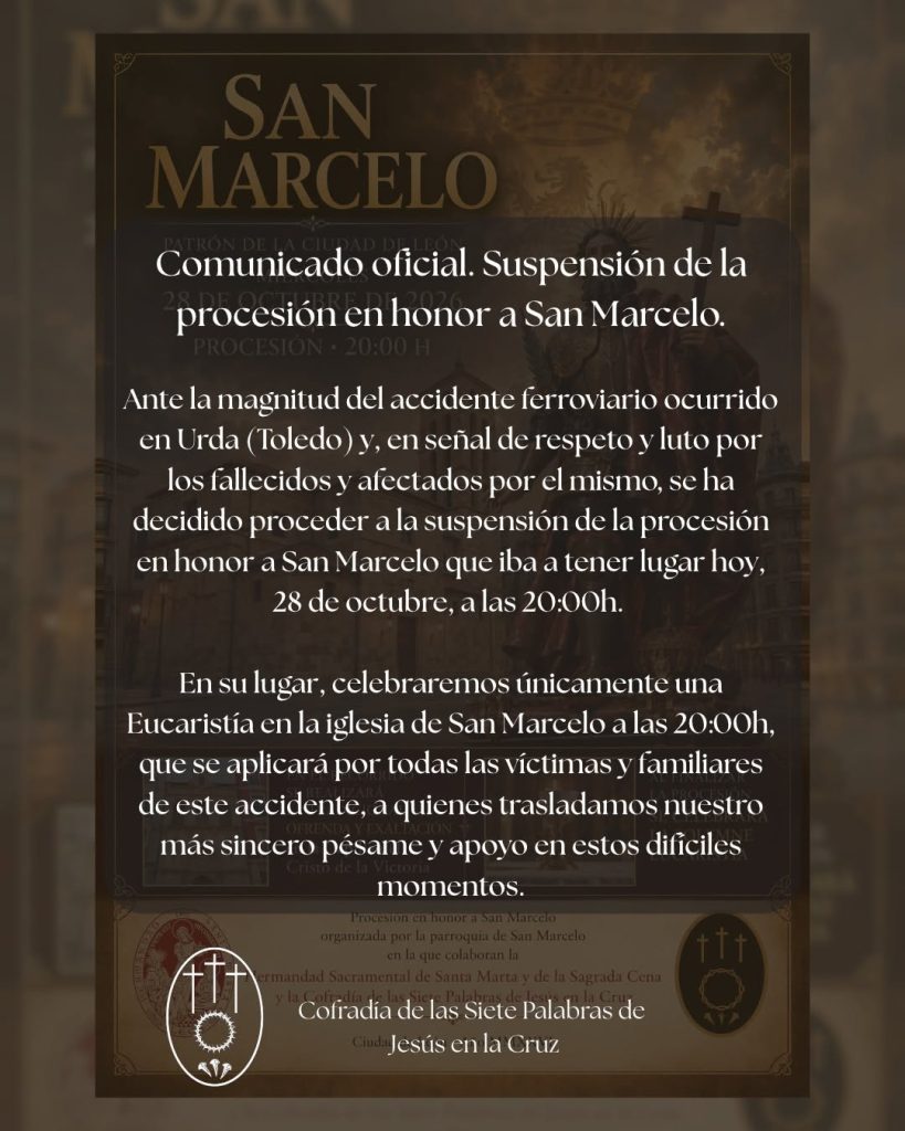 Comunicado oficial de la Cofradía de las Siete Palabras anunciando la suspensión de la procesión.